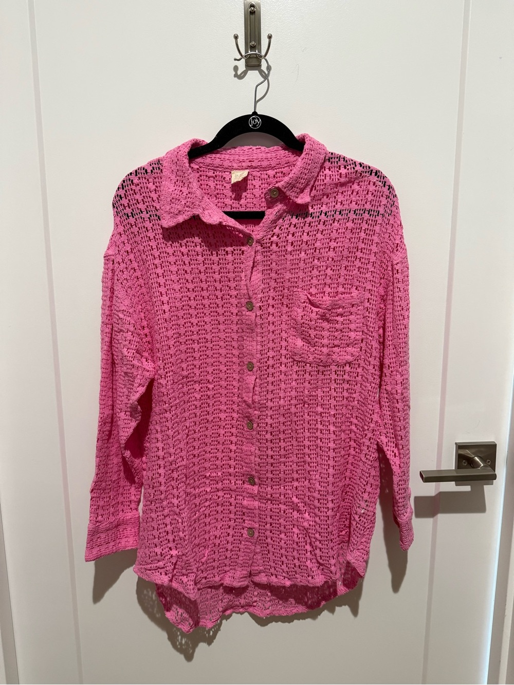 Surf Gypsy Hot Pink Crochet Button Shirt - Small